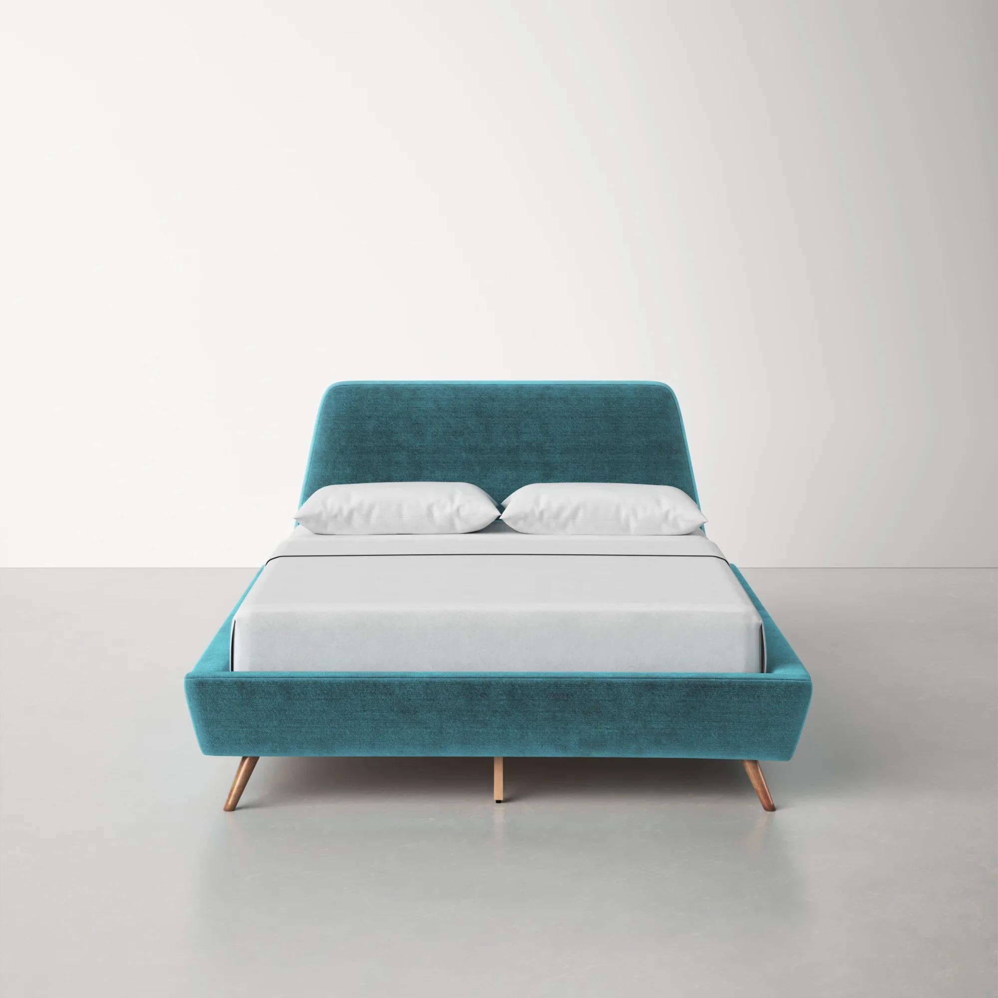

    
Teal Fabric & Walnut King Size Panel Bed by VIG Modrest Lewis
