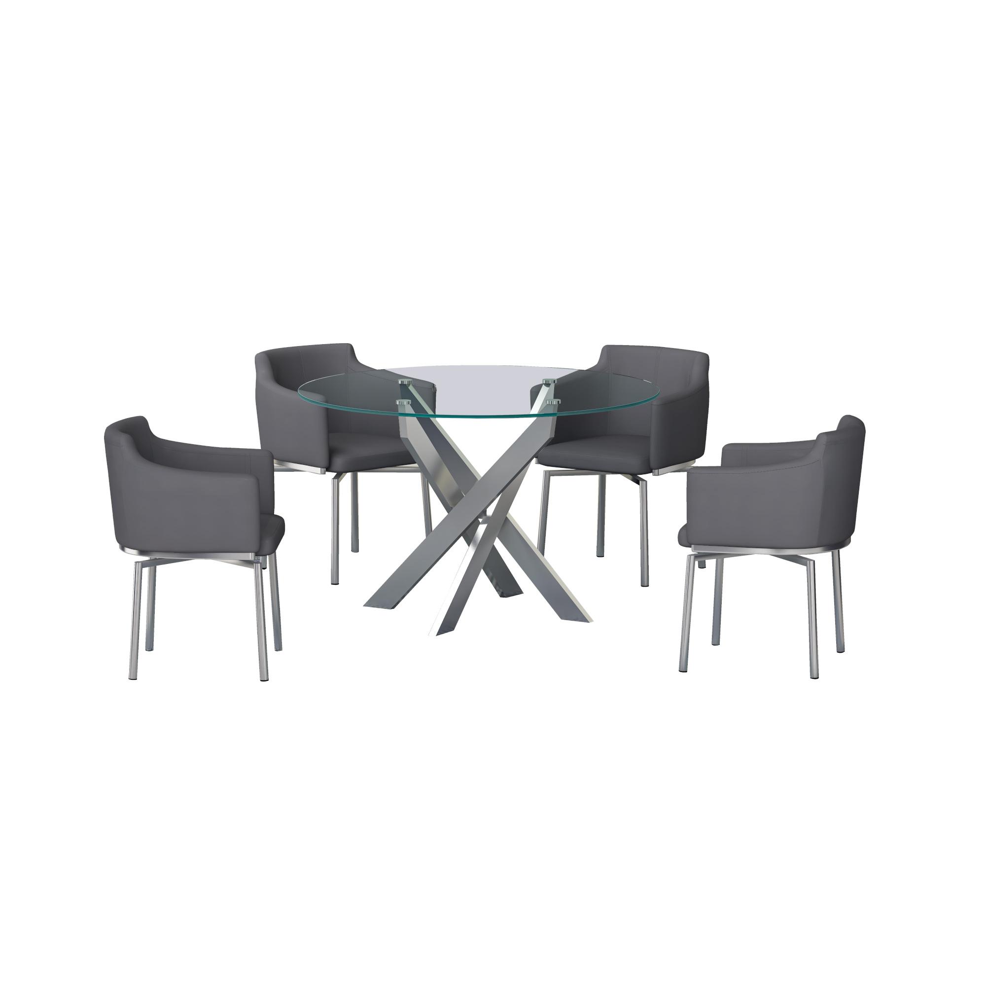 

    
Tempered Glass Round Table Dining Set 5Pcs Gray Modern Dusty by Chintaly Imports
