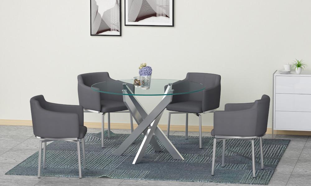 

    
 Photo  Tempered Glass Round Table Dining Set 5Pcs Gray Modern Dusty by Chintaly Imports
