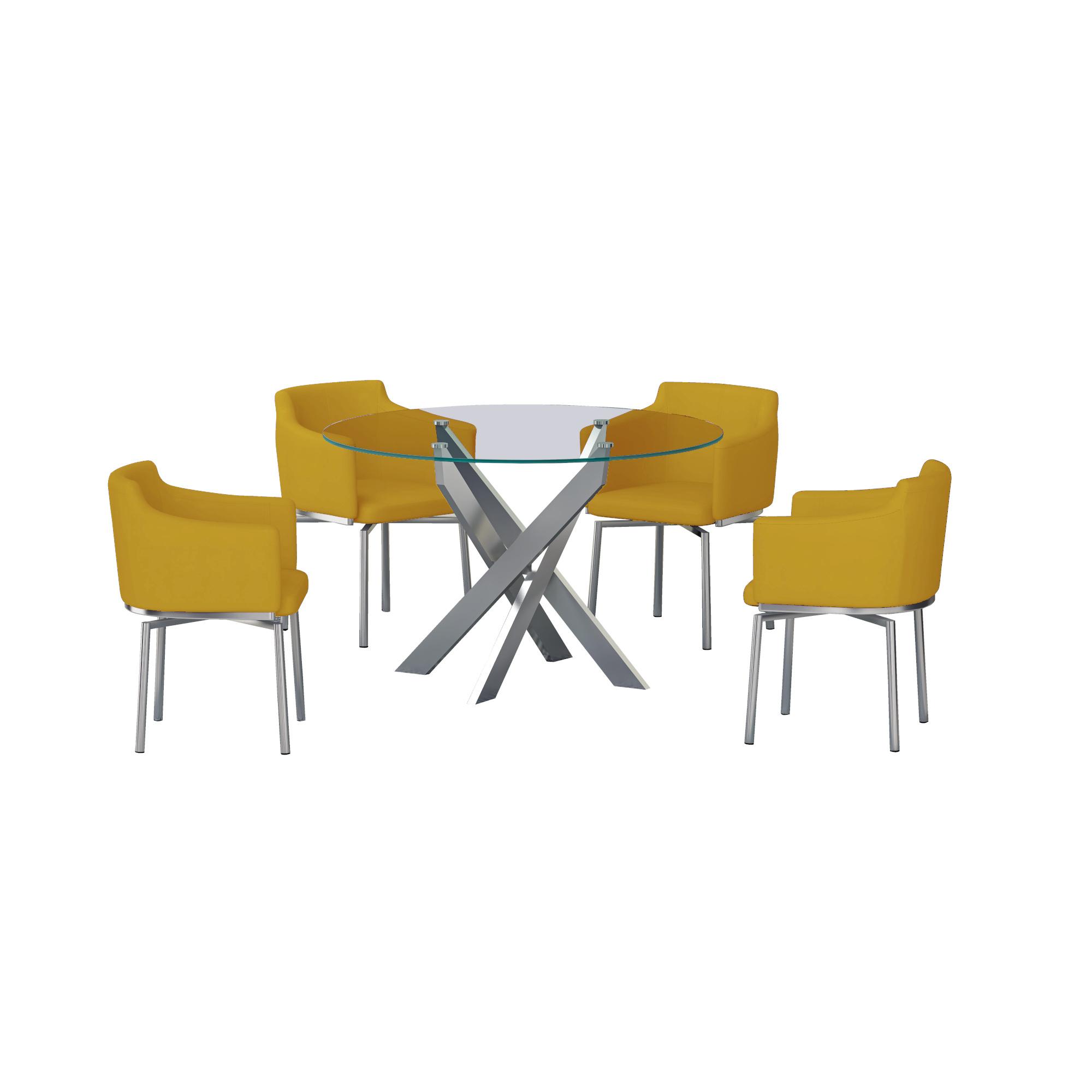 

    
Tempered Glass Round Table Dining Set 5Pcs Mustard Modern White by Chintaly Imports

