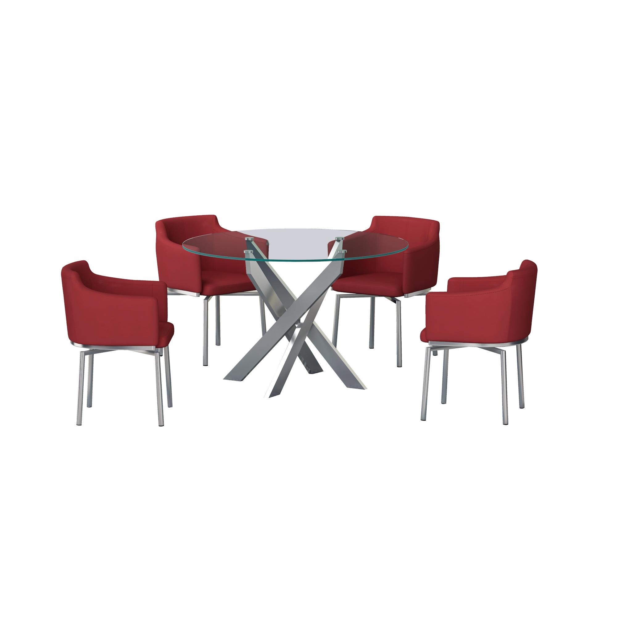 

    
 Photo  Tempered Glass Round Table Dining Set 5Pcs Red Modern Dusty by Chintaly Imports
