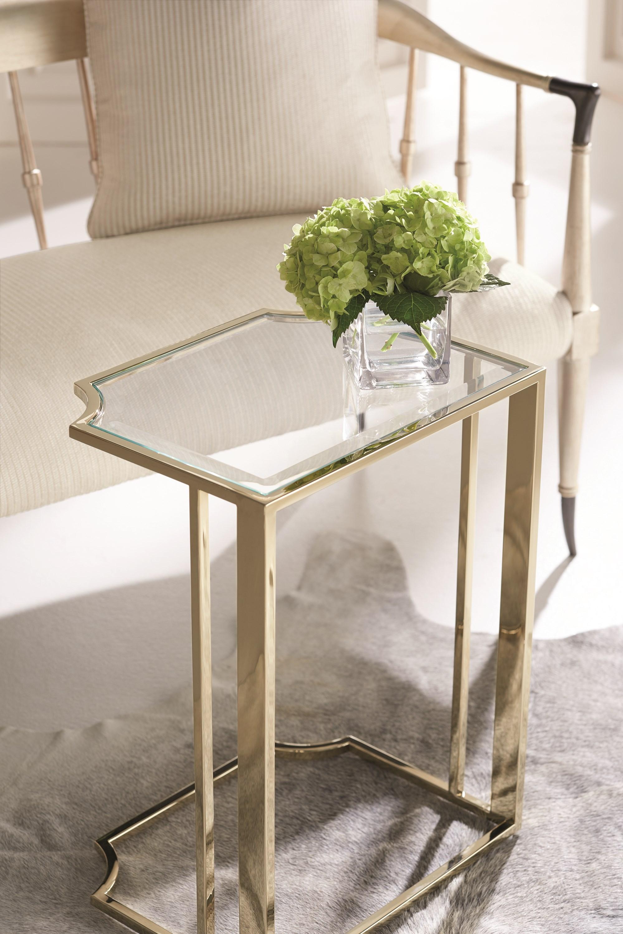 

    
Tempered glass top & stainless steel frame End Table SHORT AND SWEET by Caracole
