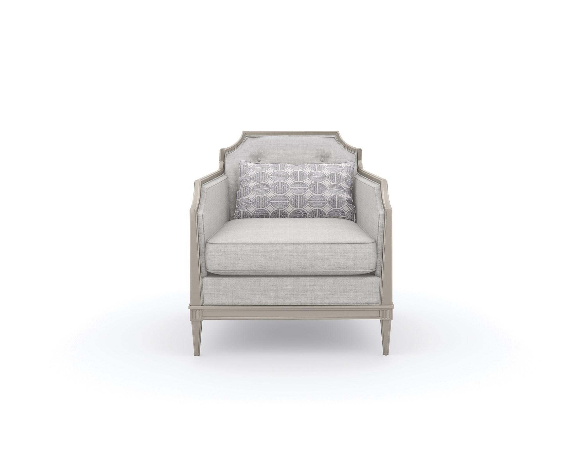 

    
Textured Grey Fabric & Matte Pearl Wood Frame Accent Chair FRAME OF REFERENCE by Caracole
