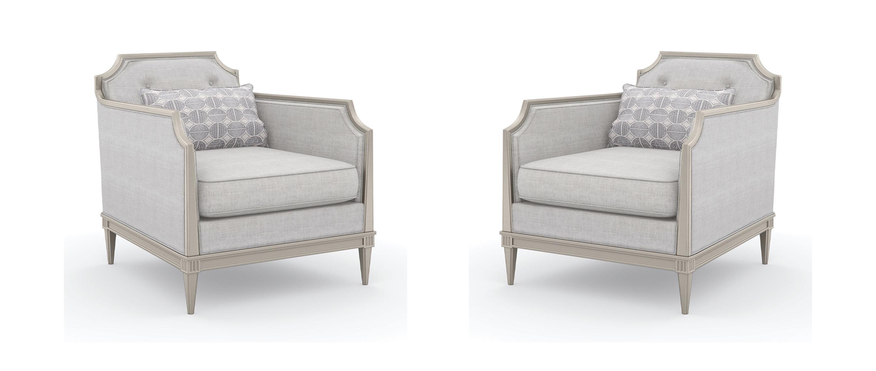 

    
Textured Grey Fabric & Matte Pearl Wood Frame Chair Set 2Pcs FRAME OF REFERENCE by Caracole

