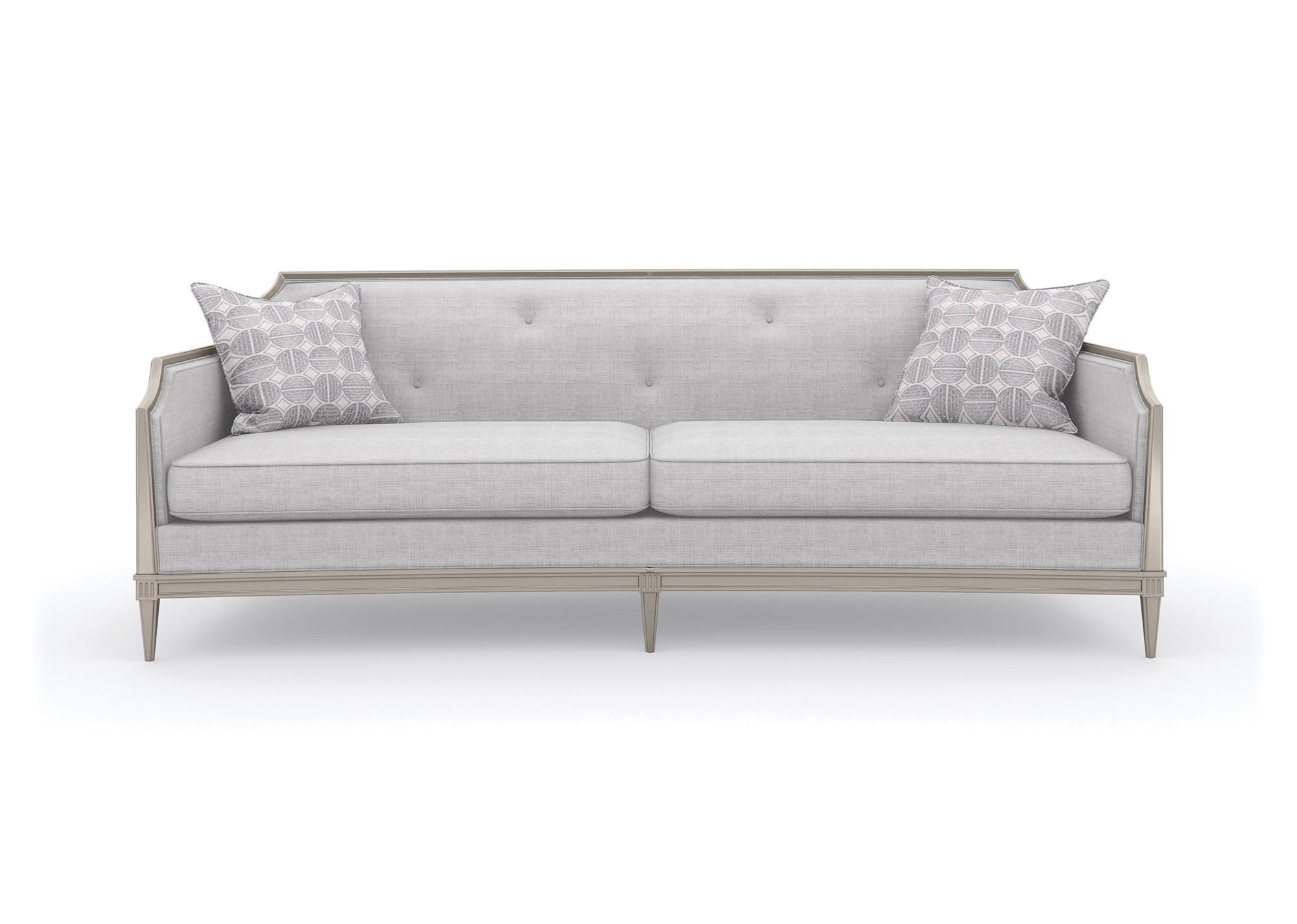 

    
Textured Grey Fabric & Matte Pearl Wood Frame Sofa FRAME OF REFERENCE by Caracole

