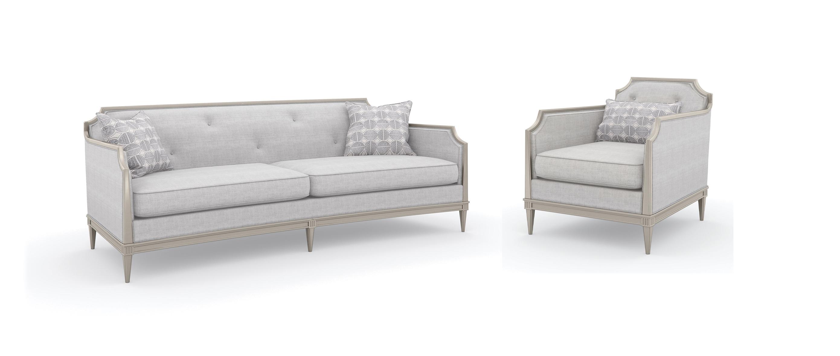 

    
Textured Grey Fabric & Matte Pearl Wood Frame Sofa Set 2Pcs FRAME OF REFERENCE by Caracole
