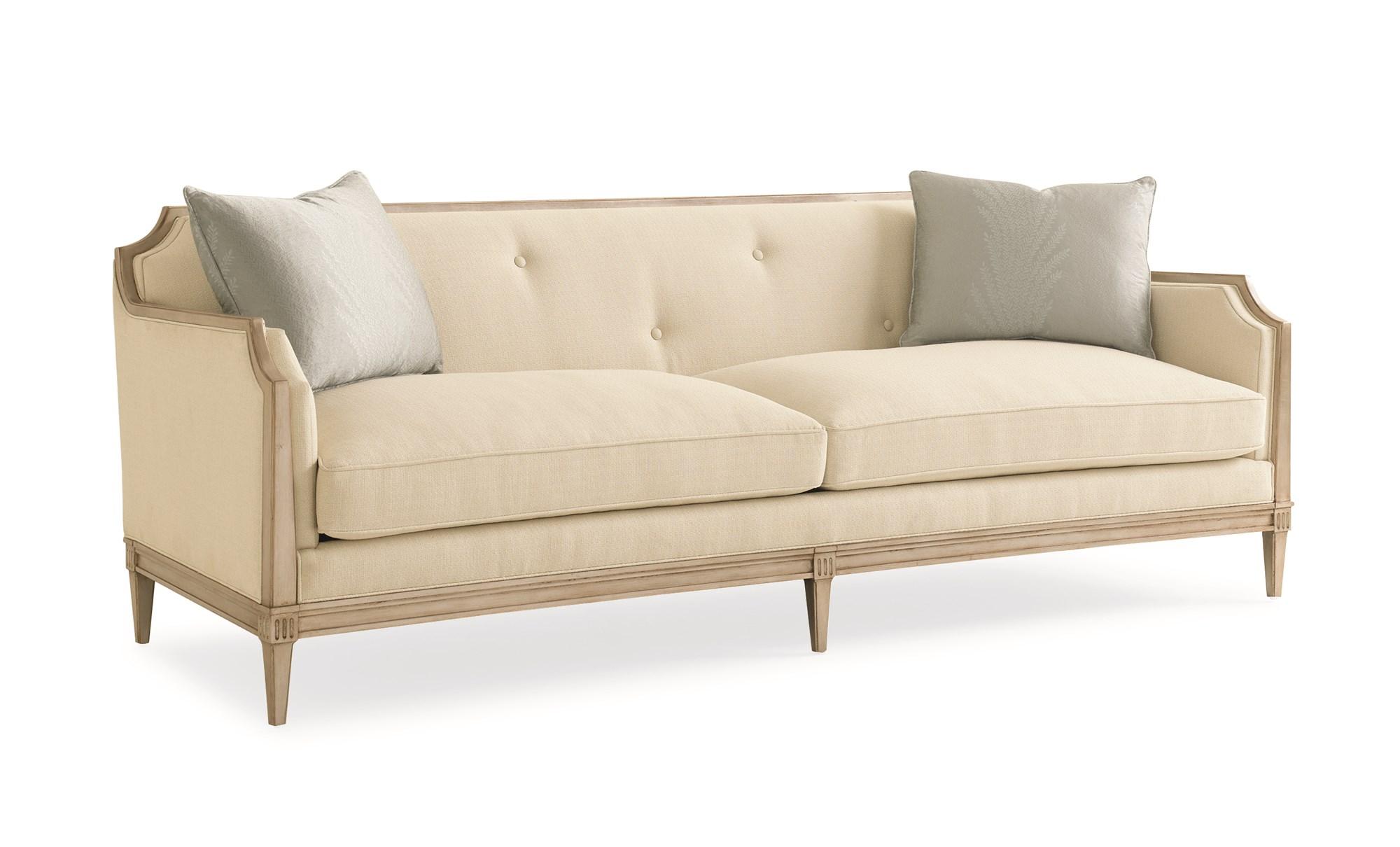 

    
Textured Ivory Fabric & Matte Pearl Wood Frame Sofa FRAME OF REFERENCE by Caracole
