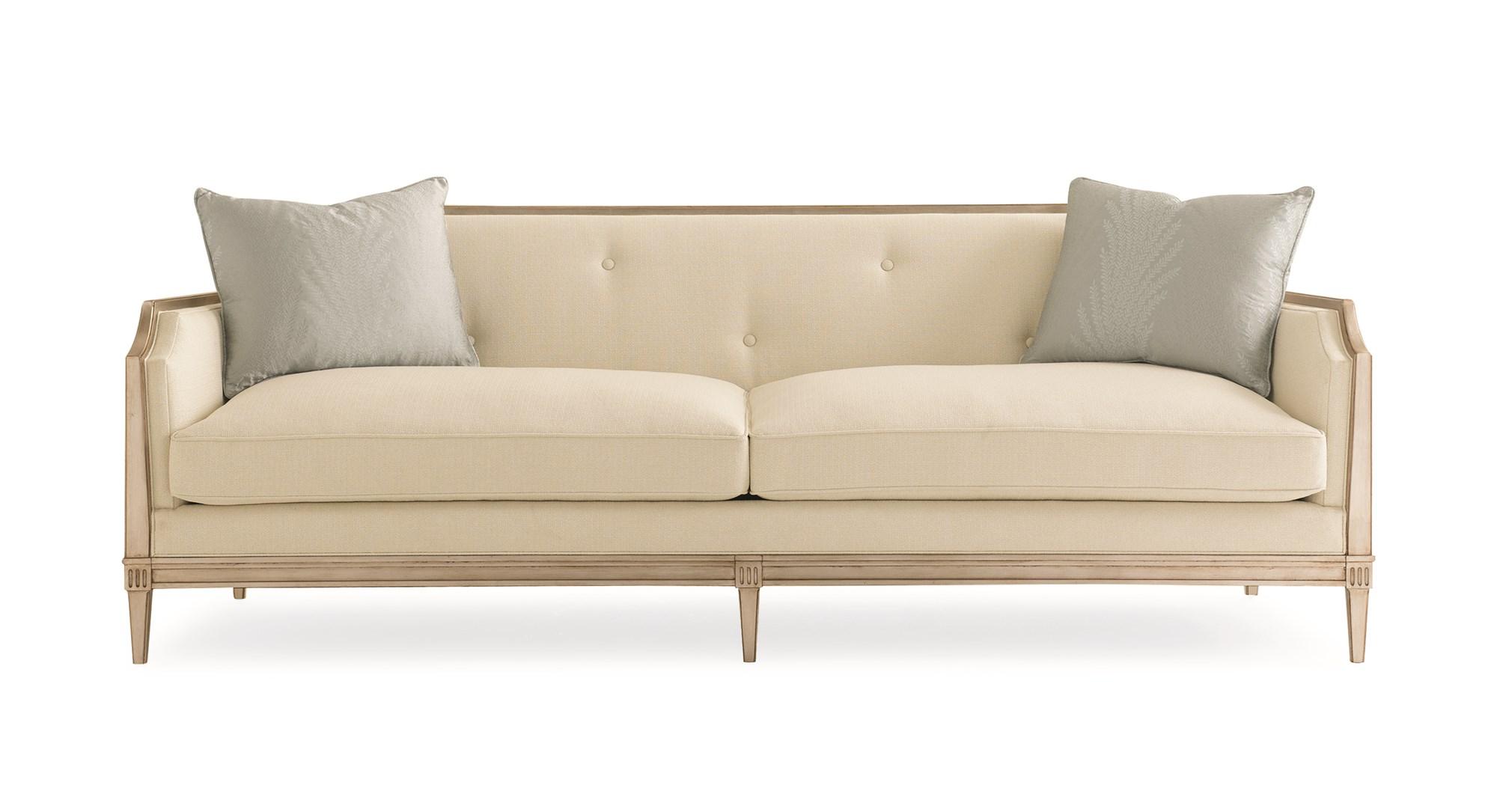

    
Textured Ivory Fabric & Matte Pearl Wood Frame Sofa FRAME OF REFERENCE by Caracole

