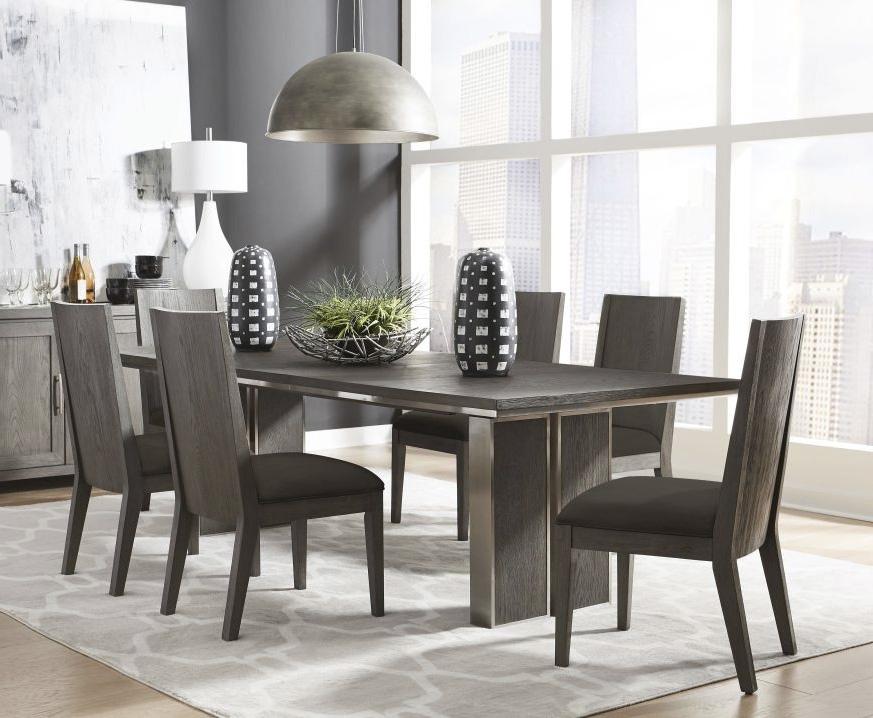Modern Dining Table Set PLATA 6EL460-7PC in Dark Gray Fabric