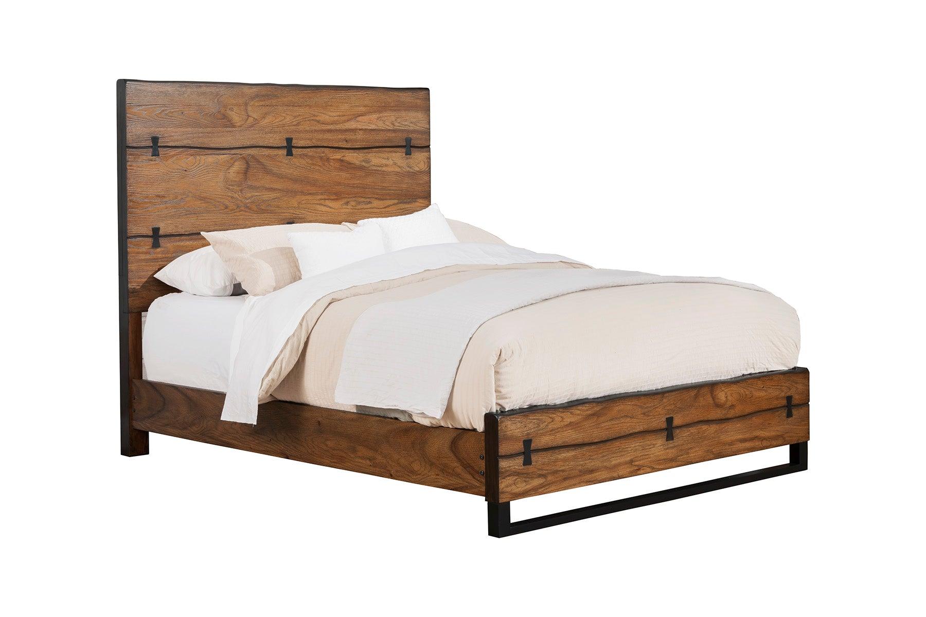 Modern, Rustic Panel Bed LIVE EDGE 5200-08F in Tobacco 