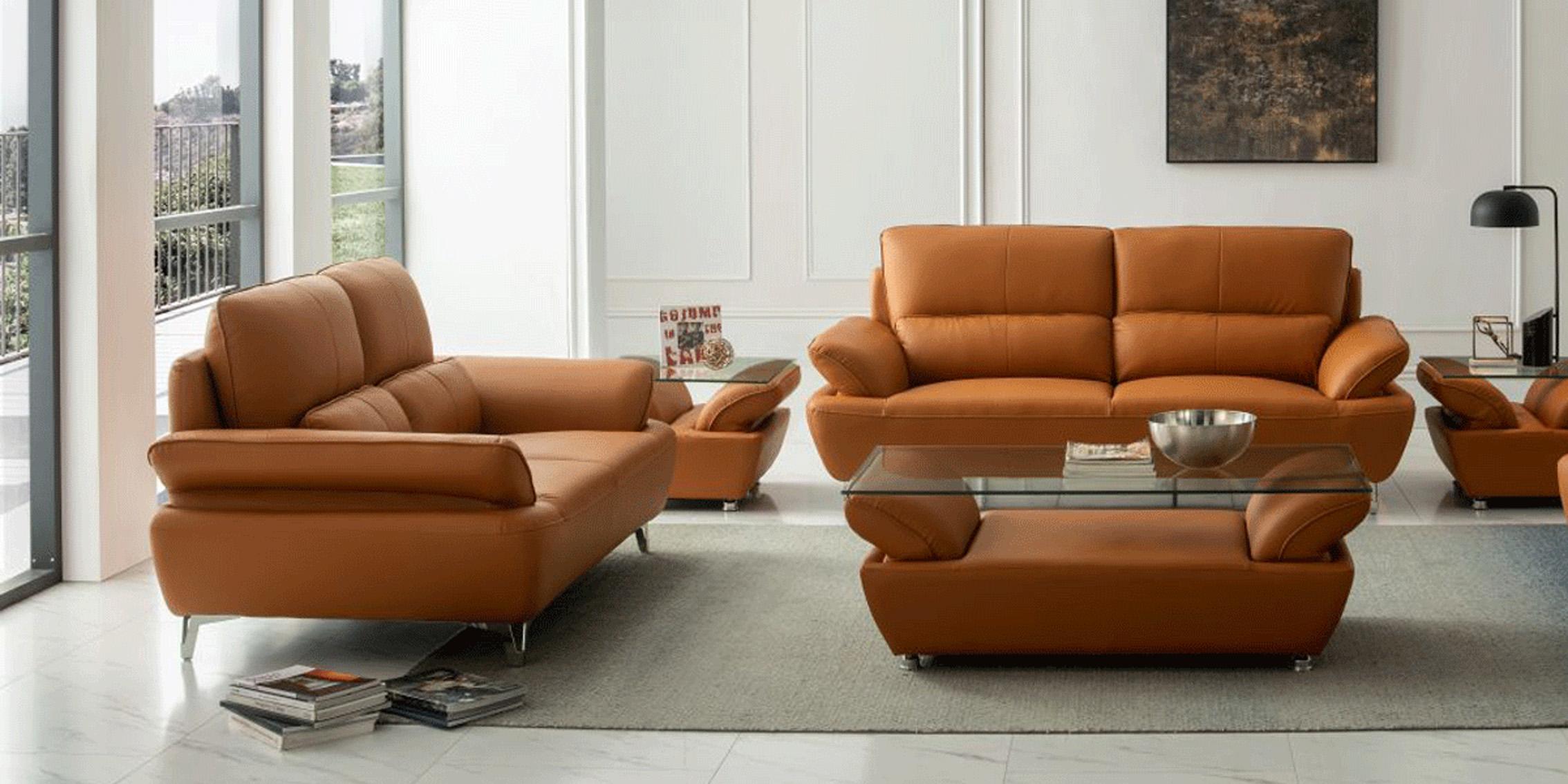 Contemporary, Traditional Sofa Set 1810 Orange 1810 Orange-2PC in Orange Genuine Leather