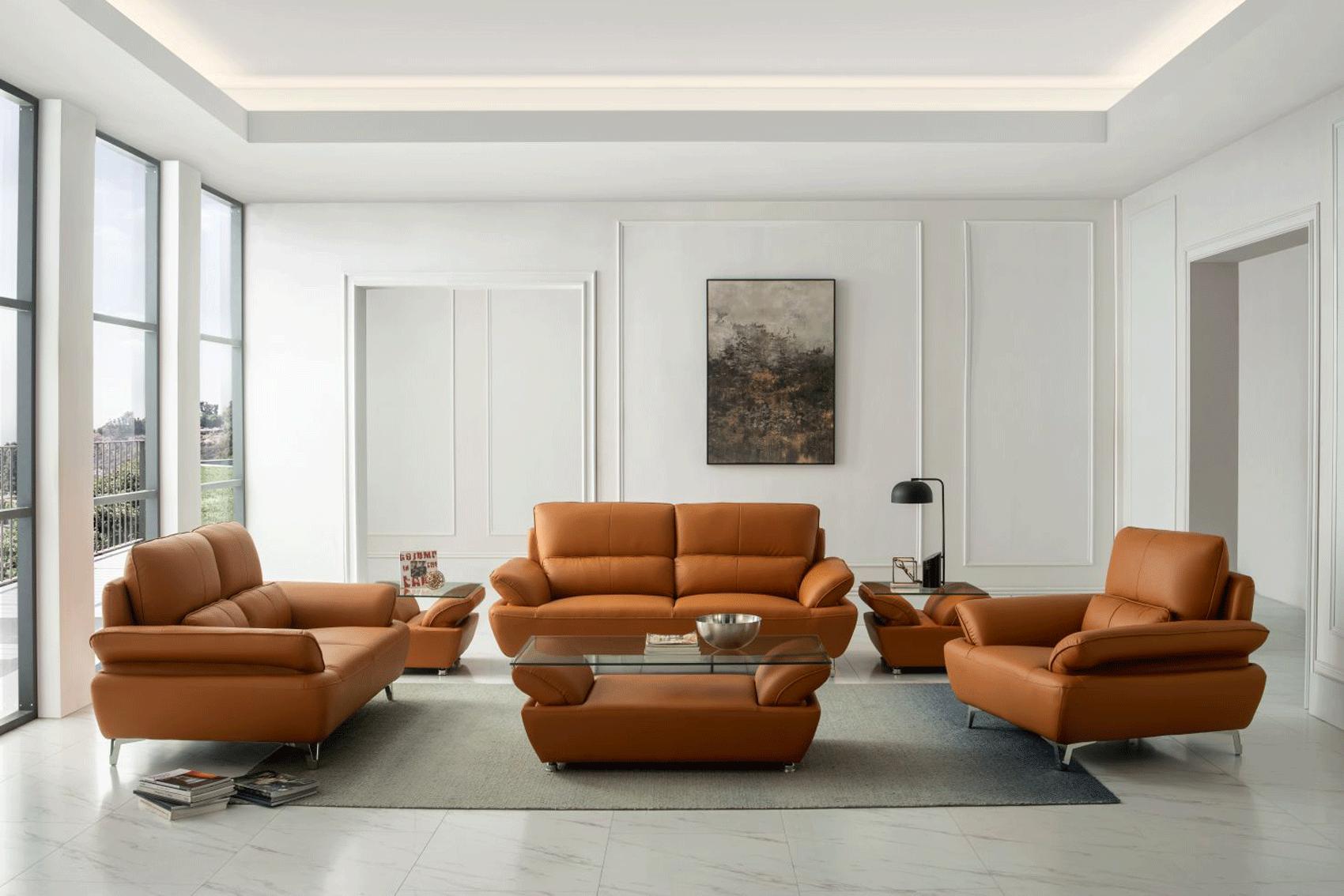 

    
Orange Top-grain Leather Sofa Set 3Pcs Contemporary ESF 1810
