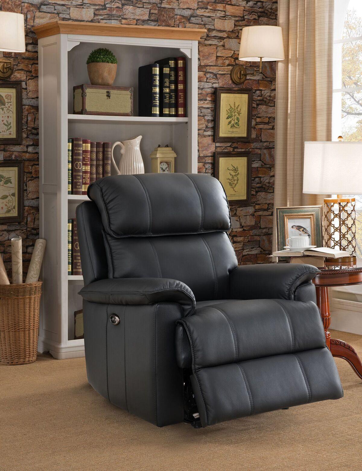 Contemporary, Modern Recliner Chair Hydeline Harwood Harwood-P-BLK in Black Top grain leather