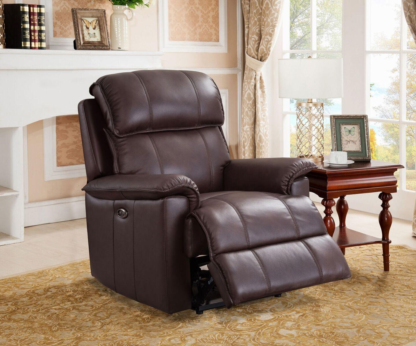 

    
Top Grain Leather Brown Power Recliner Hydeline Harwood Amax Leather Modern
