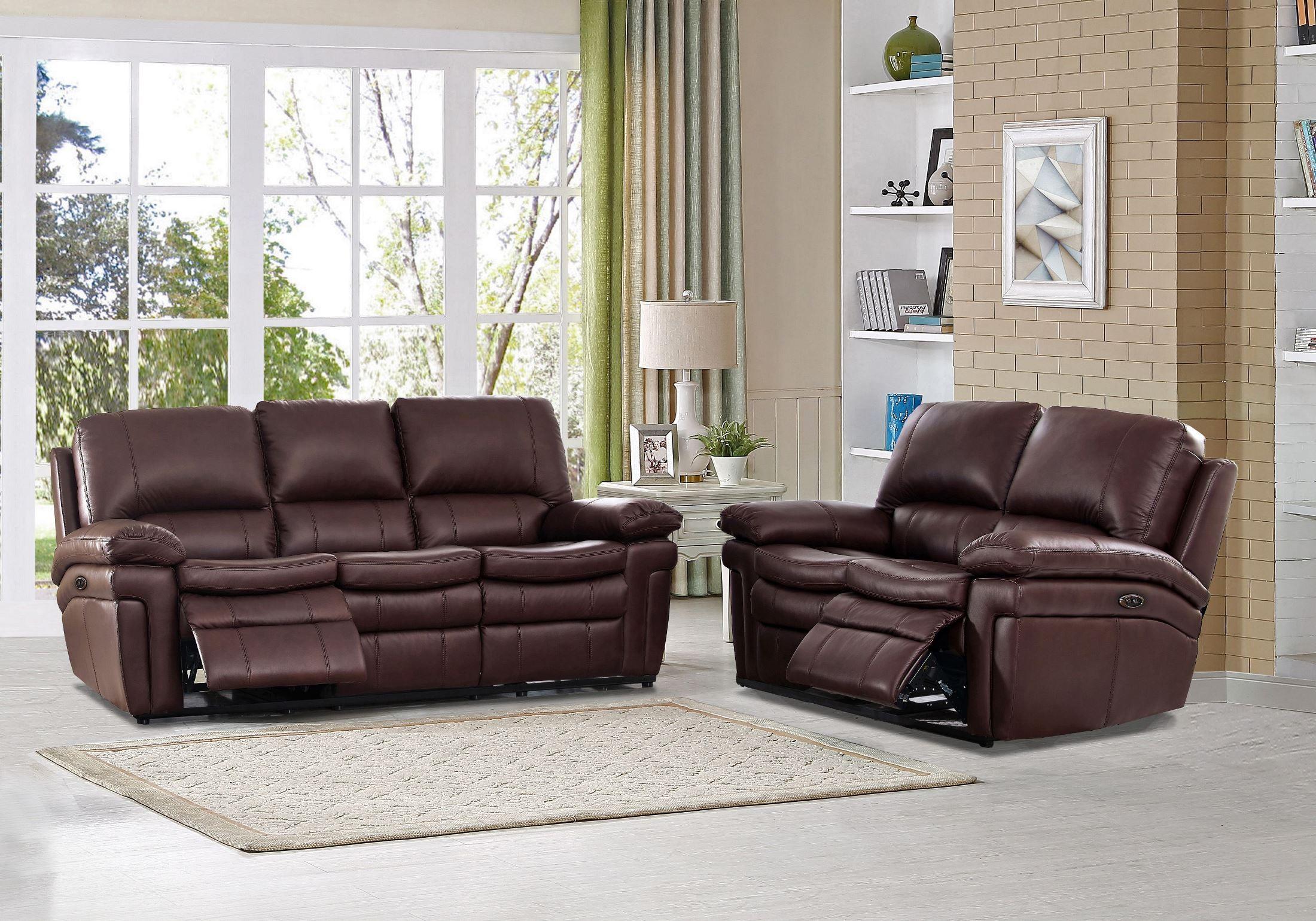Modern Reclining Sofa and Loveseat Hydeline Burrard Burrard-P-SL in Dark Brown Top grain leather