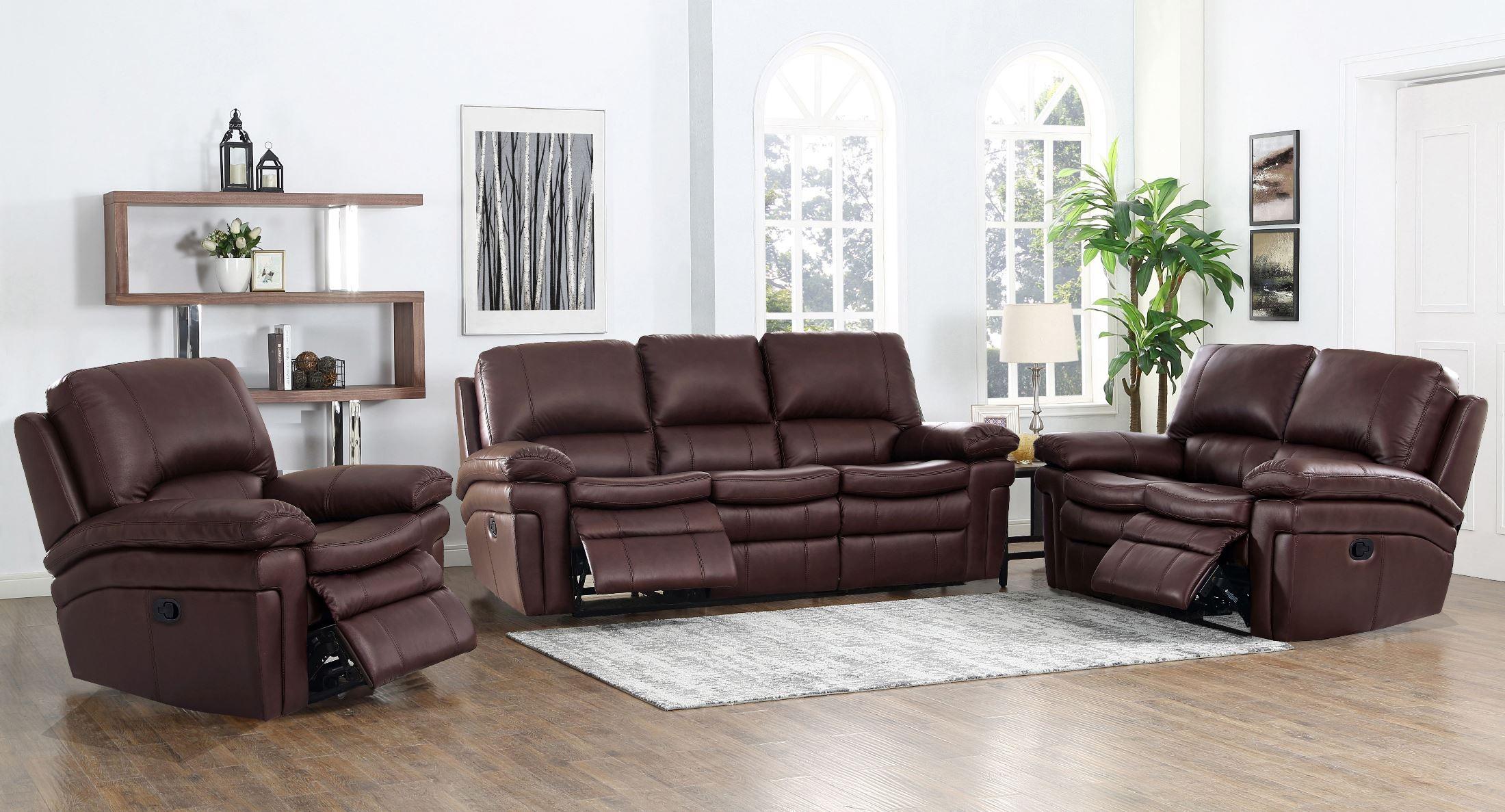

    
Top Grain Leather Reclining Living Room Set 3Pcs Burrard HYDELINE®
