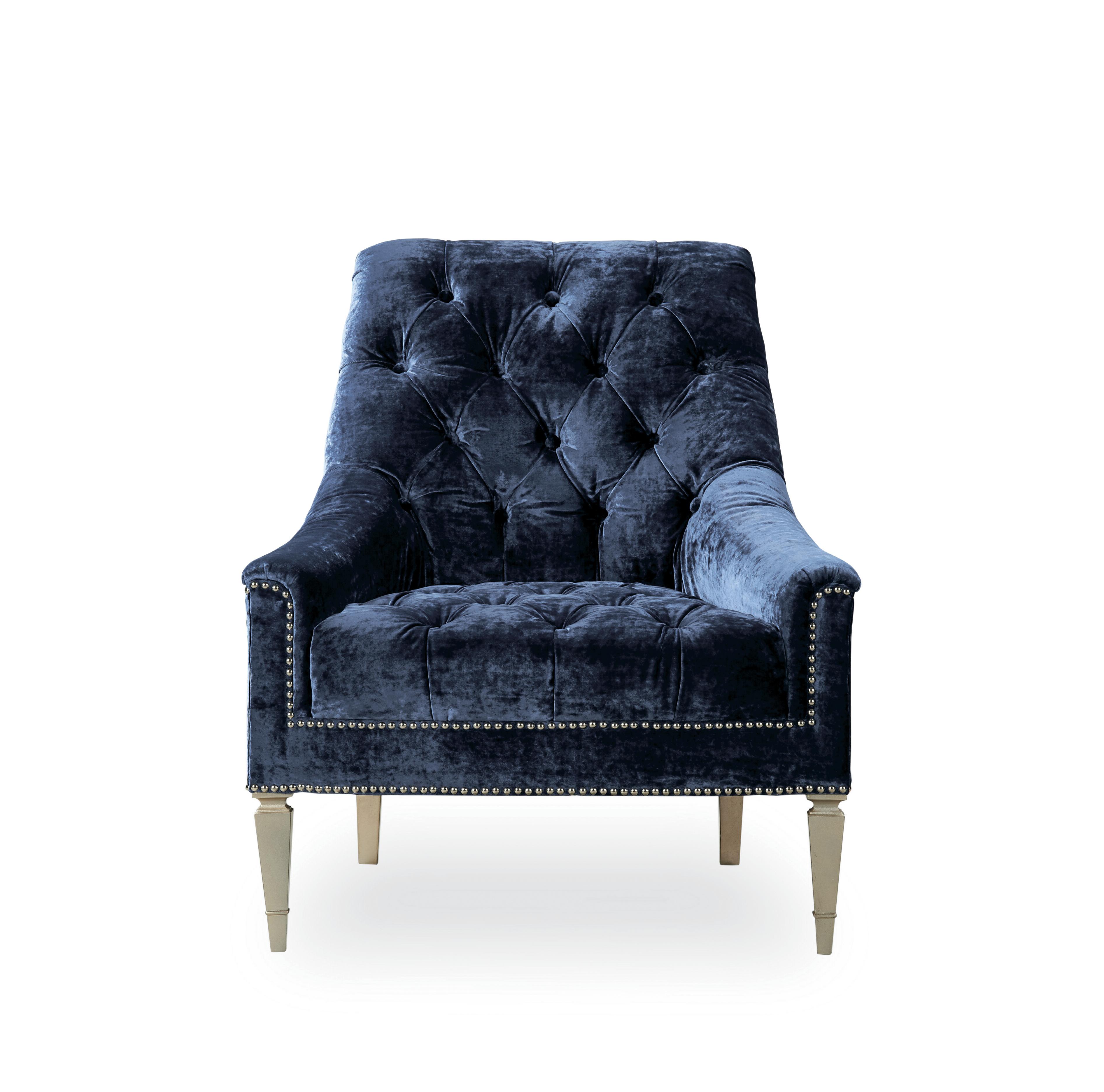 

    
Top Quality Navy Velvet Classic Accent Chair TUFTED CHAIR by Caracole

