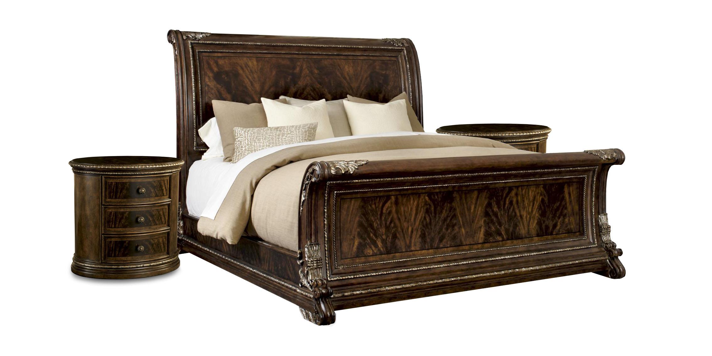Traditional Sleigh Bedroom Set HD-80002 HD-80002-Q-Set-3 in Cherry, Brown Lacquer
