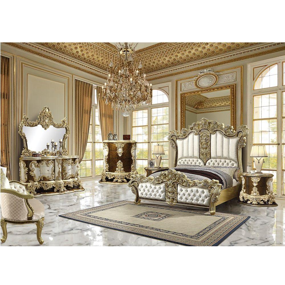 

    
Traditional Antique Gold/Brown Wood King Panel Bedroom Set 5PCS Acme Desiderius BD20001EK-5PCS
