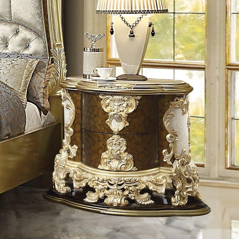 Traditional Nightstand Desiderius Nightstand BD20003 BD20003 in Gold, Brown Fabric