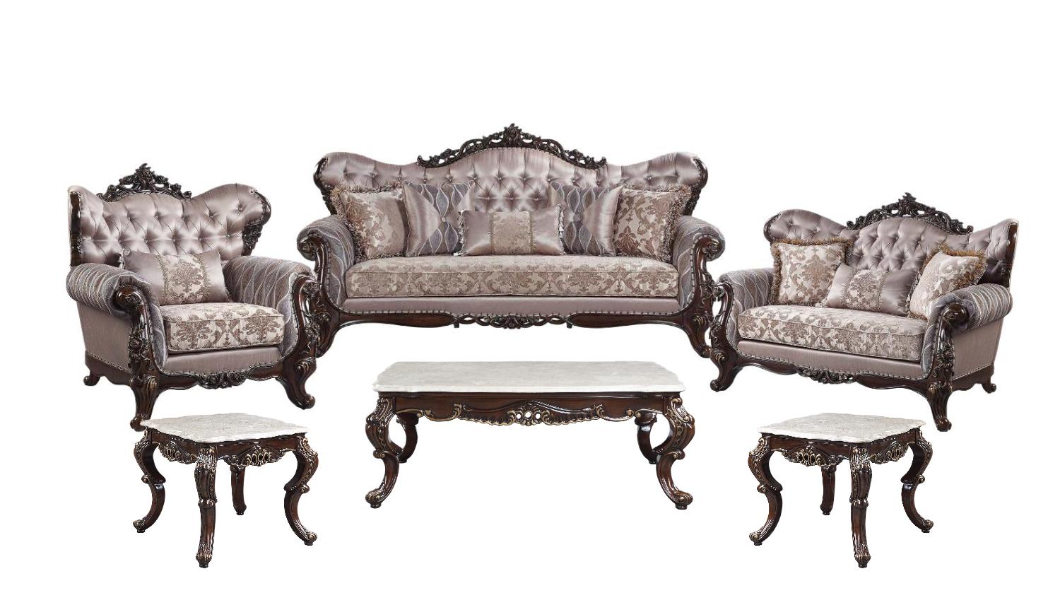 Traditional Sofa Loveseat Chair Coffee Table Two End Tables Benbek LV00809-6pcs in Wash Oak Fabric