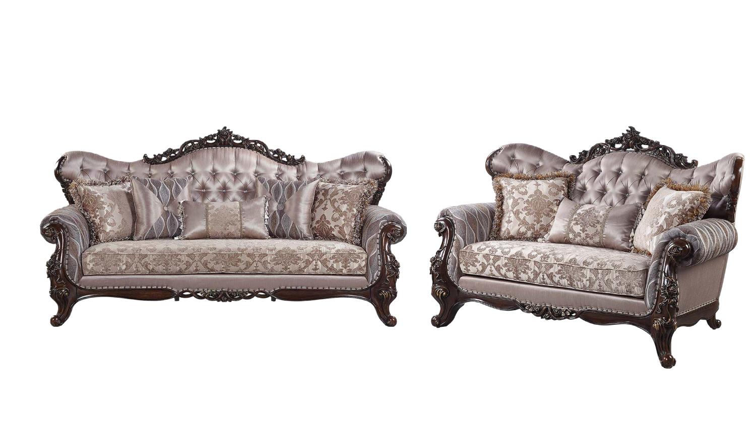 Traditional Sofa and Loveseat Set Benbek LV00809-2pcs in Wash Oak Fabric