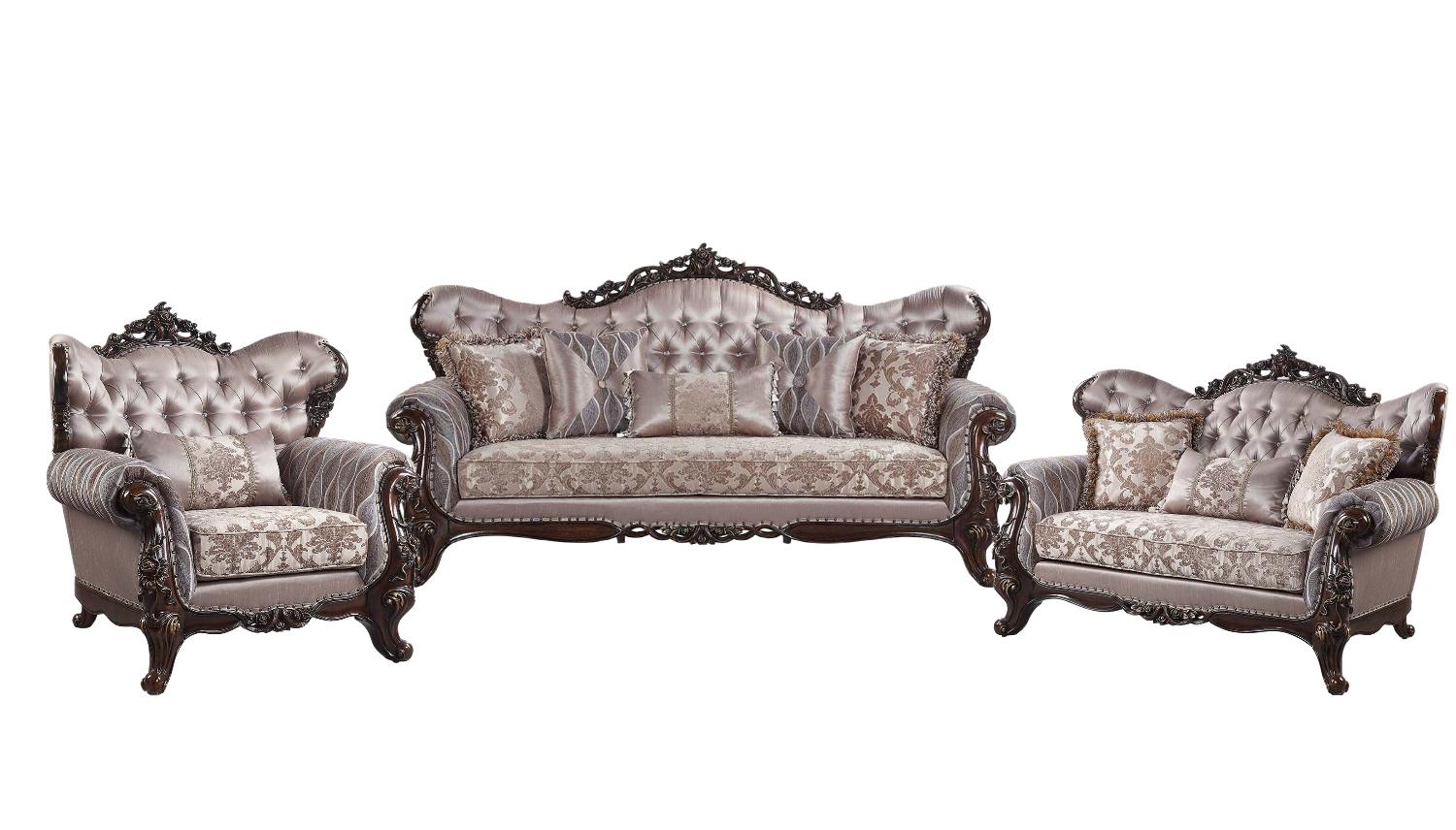 Traditional Sofa Loveseat and Chair Set Benbek LV00809-3pcs in Wash Oak Fabric
