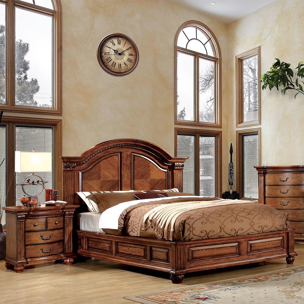 

    
Traditional Antique Tobacco Oak Solid Wood CAL Bedroom Set 3pcs Furniture of America CM7738-CK Bellagrand
