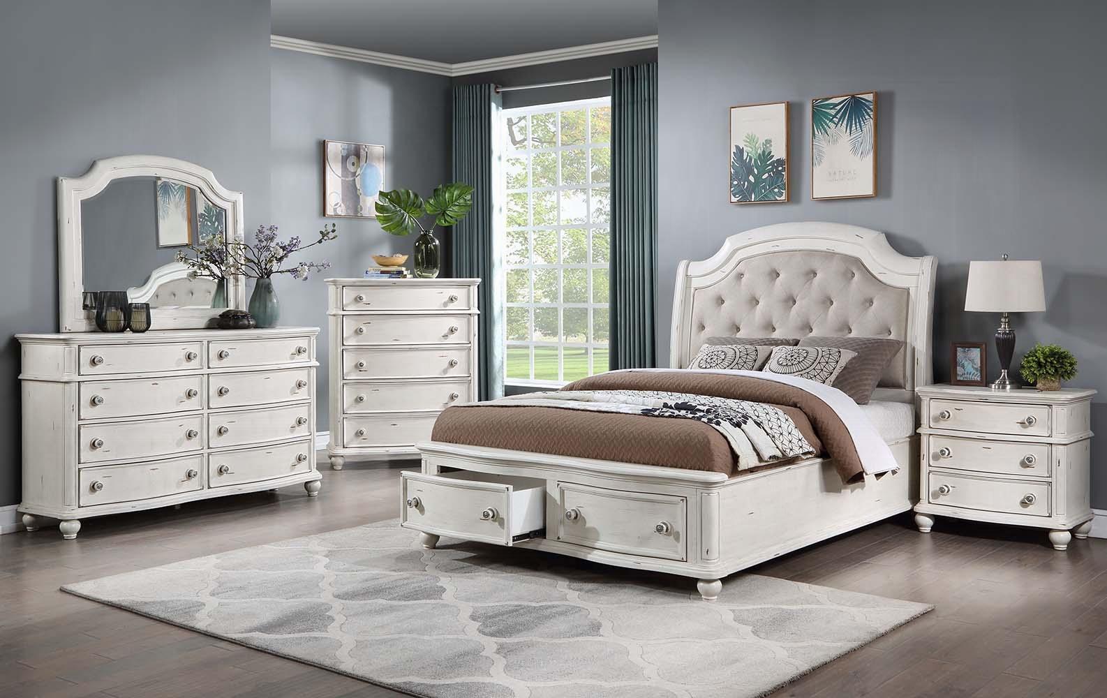 

    
Traditional Antique White/Gray Wood Queen Storage Bedroom Set 6PCS Acme Jaqueline BD01433Q
