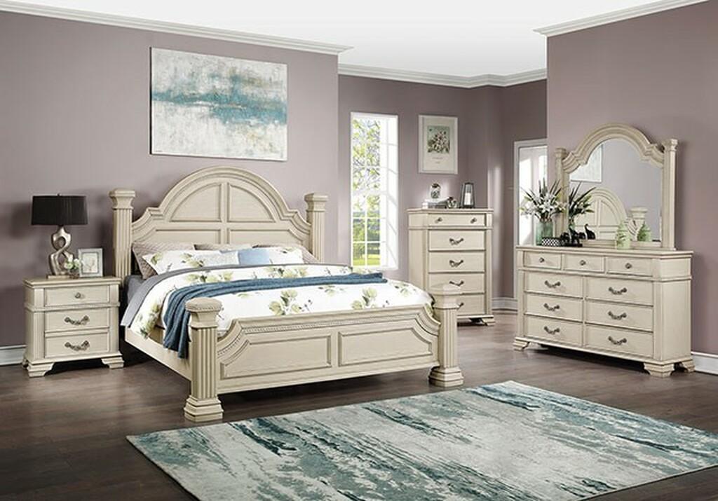 Traditional Poster Bedroom Set FOA7144WH-CK-5PC Pamphilos FOA7144WH-CK-5PC in Antique White 
