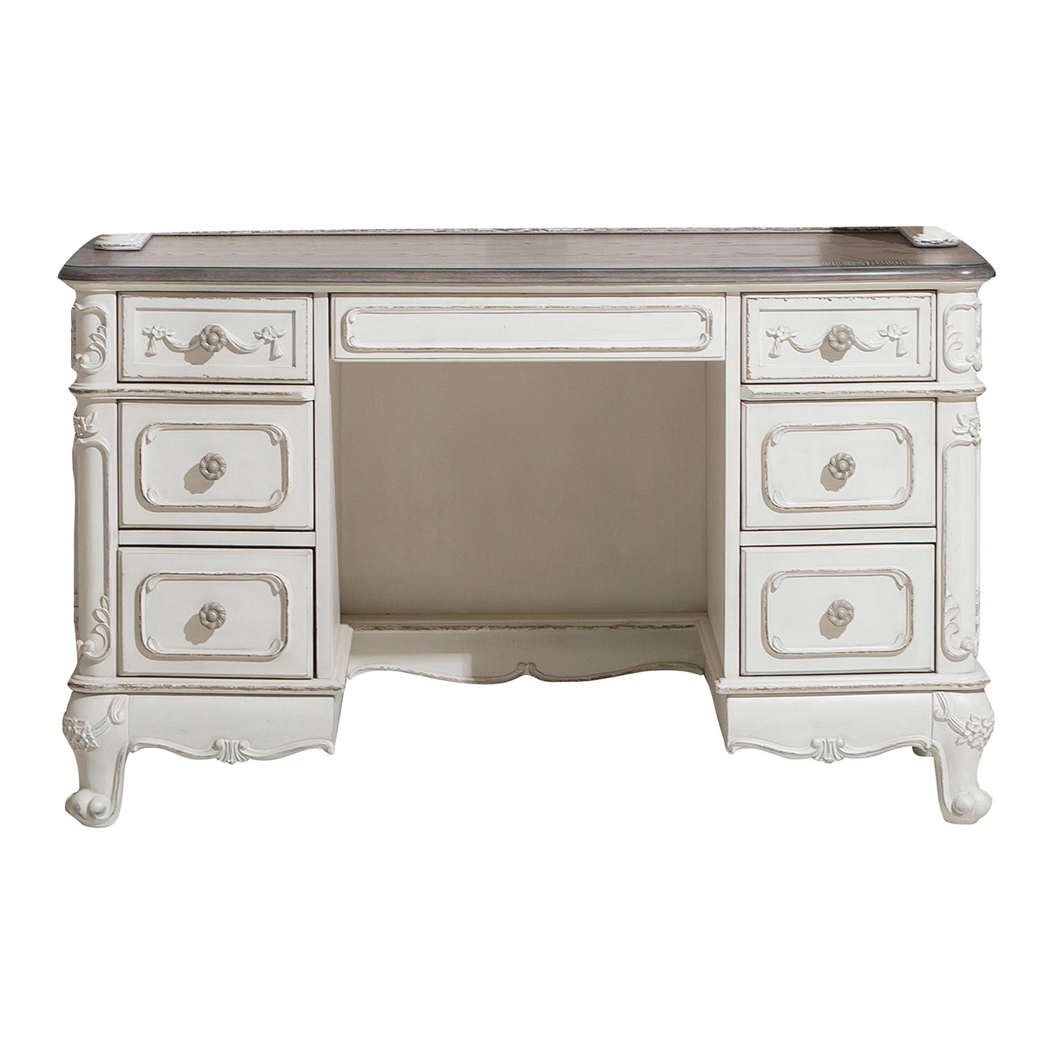 Traditional Writing Desk Cinderella Writing Desk 1386NW-11 1386NW-11 in Oak, Antique White, Gray 