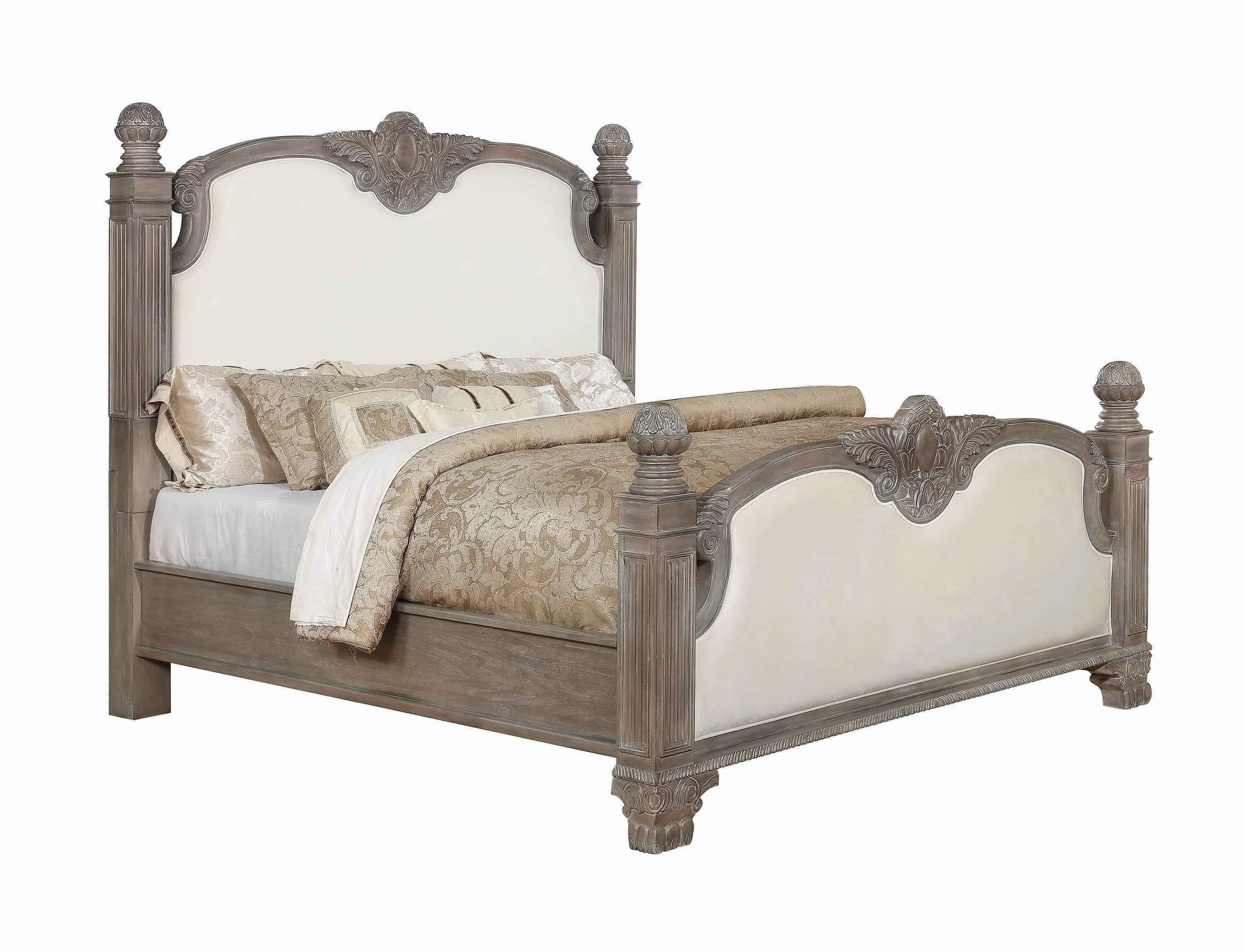 Traditional Panel Bed Jenna 215681KE in Beige Fabric