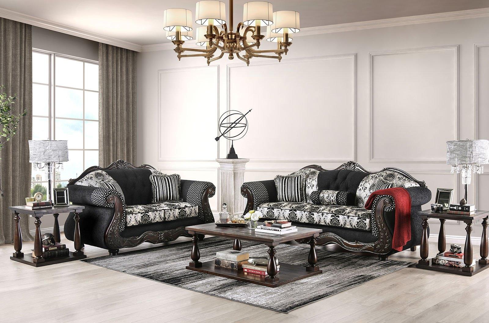 Traditional Sofa and Loveseat Set SM6432-2PC Ronja SM6432-2PC in Black Chenille