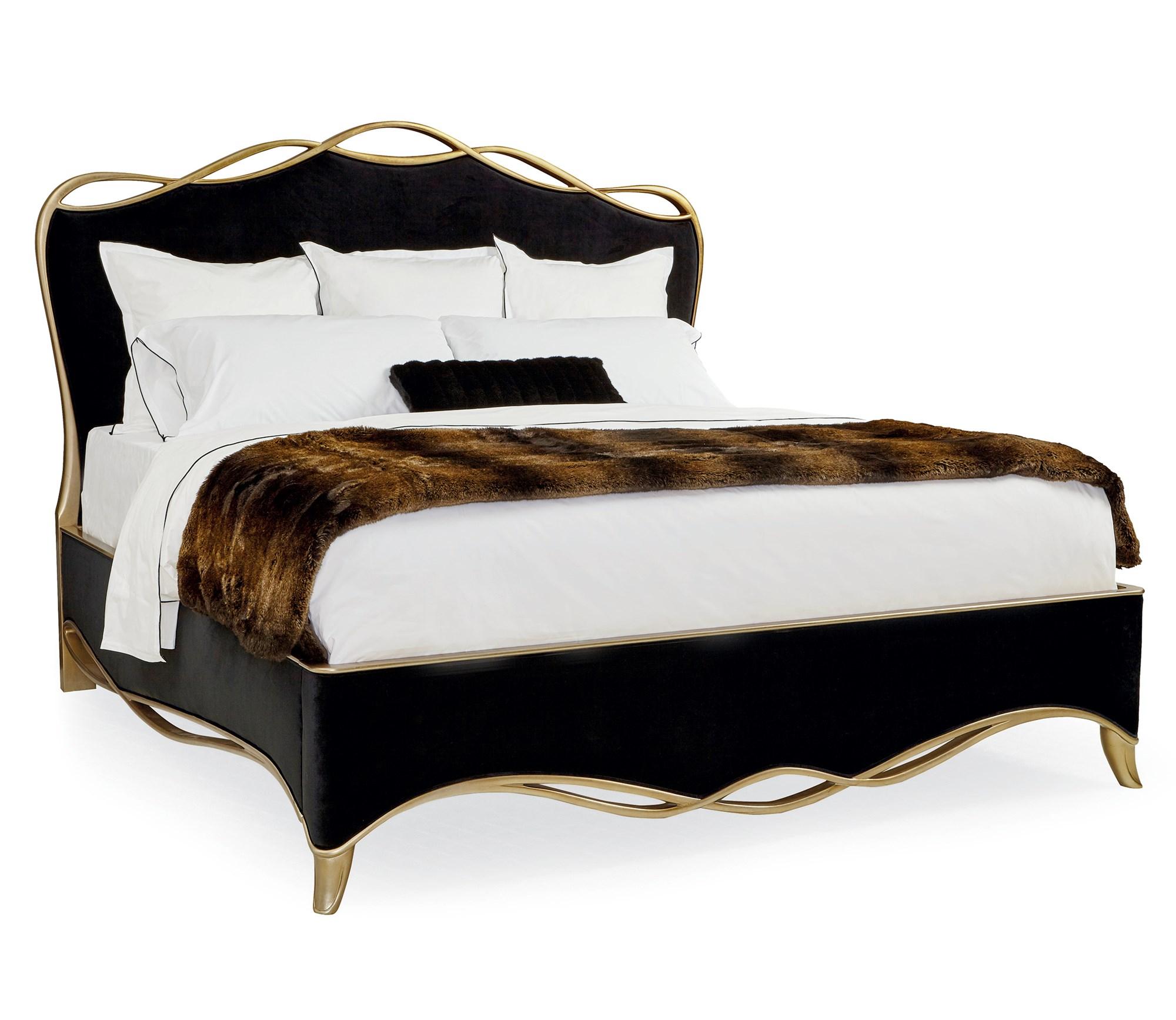 Traditional Panel Bed THE RIBBON BED SIG-416-123 in Black Fabric