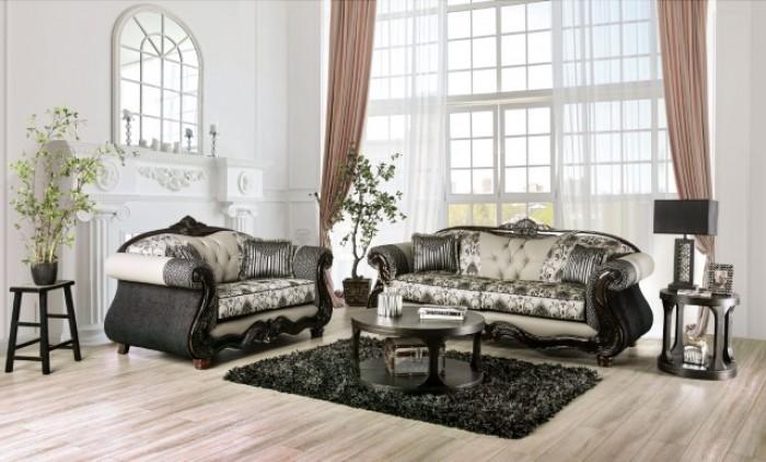 Traditional, Transitional Living Room Set Crespignano/Carrie Living Room Set 5PCS SM6449-SF-S-5PCS SM6449-SF-S-5PCS in Antique Black, Gray, Black Chenille