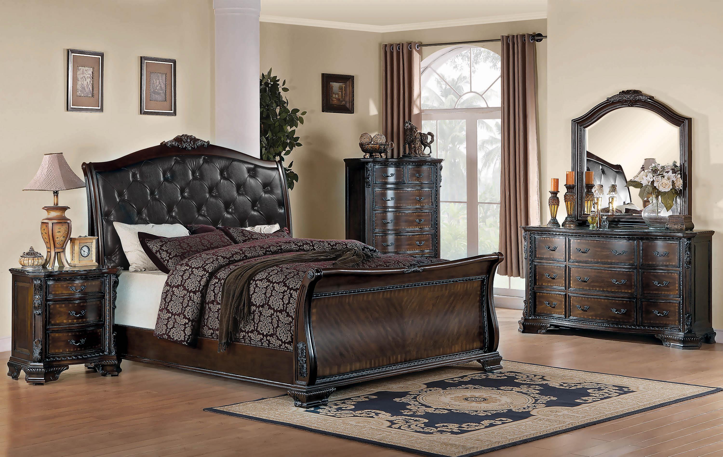 Traditional Sleigh Bed Maddison 202261KW in Black Leather