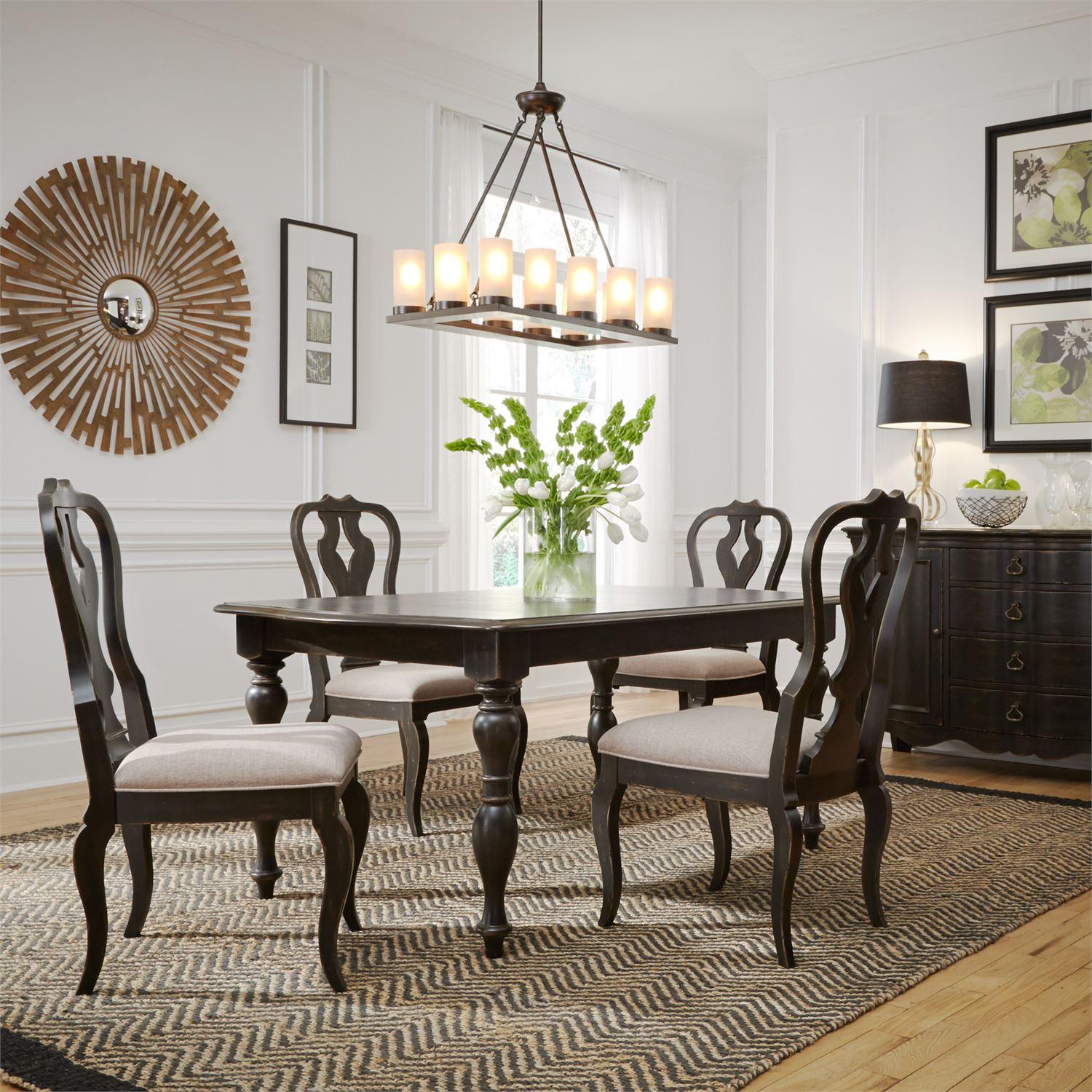 

    
Antique Black Finish Dining Room Set 5 Pcs Chesapeake  493-DR-5RLS Liberty Furniture
