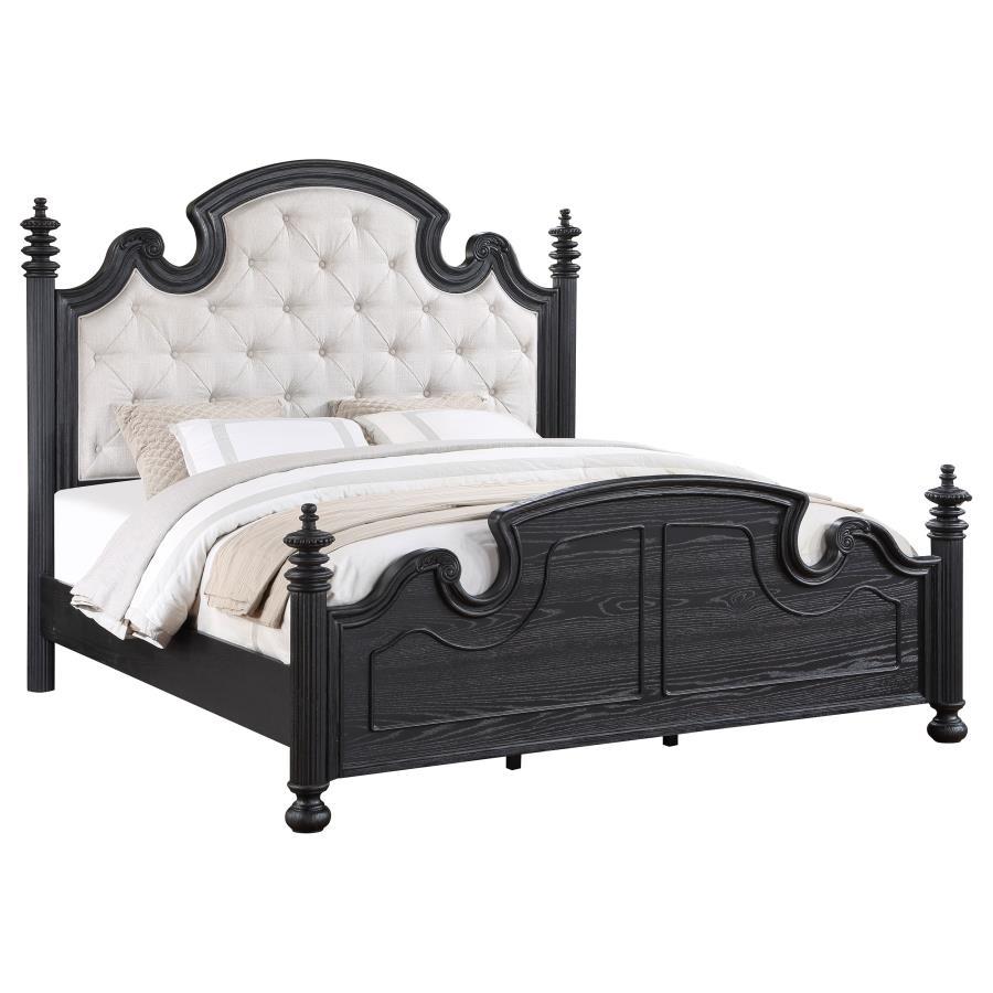 Traditional Poster Bed Celina Queen Poster Bed 224761Q 224761Q in Black, Beige Fabric