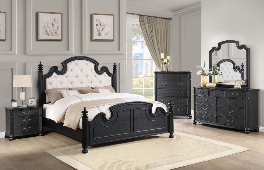 

    
Traditional Black Wood Queen Poster Bedroom Set 6PCS Coaster Celina 224761Q
