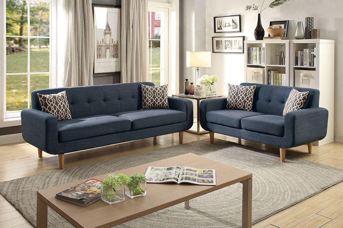 Classic, Traditional Sofa Loveseat F6526 F6526 in Blue Fabric