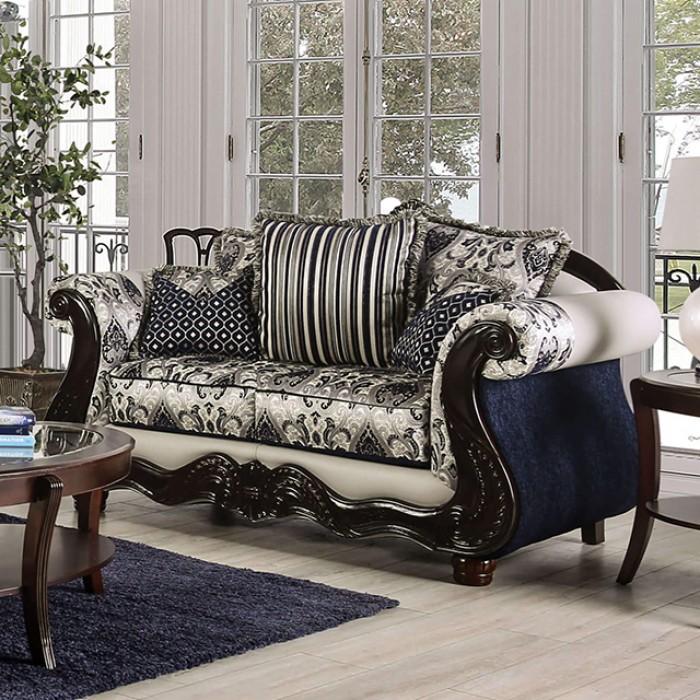 

    
Traditional Blue/Silver Solid Wood Loveseat Furniture of America Montesilvano SM6448-LV-L
