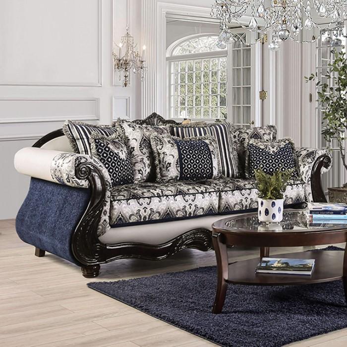 

    
Traditional Blue/Silver Solid Wood Sofa Furniture of America Montesilvano SM6448-SF-S
