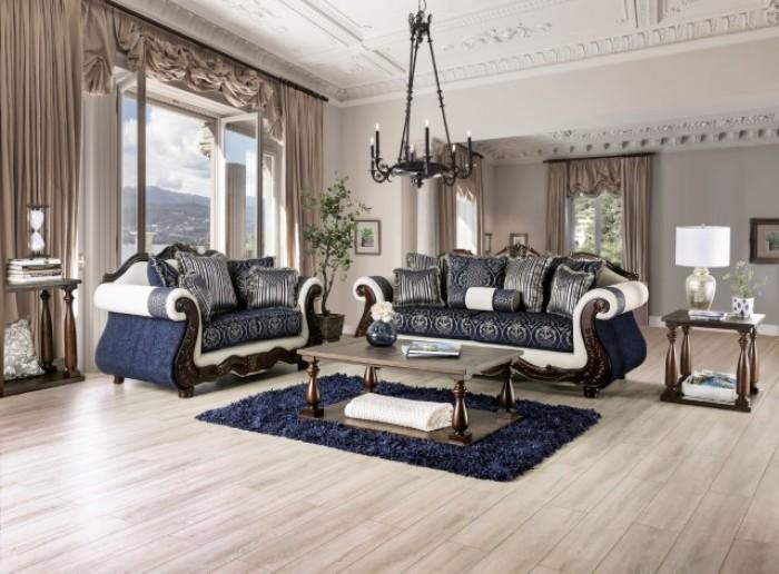 

    
 Photo  Traditional Blue/White Solid Wood Loveseat Furniture of America Navarre SM6444-LV-L
