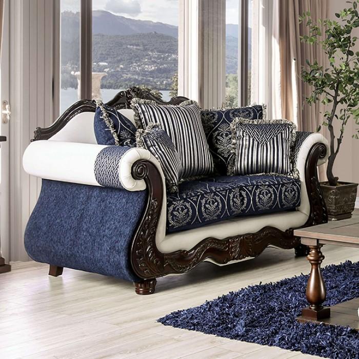 

    
Traditional Blue/White Solid Wood Loveseat Furniture of America Navarre SM6444-LV-L
