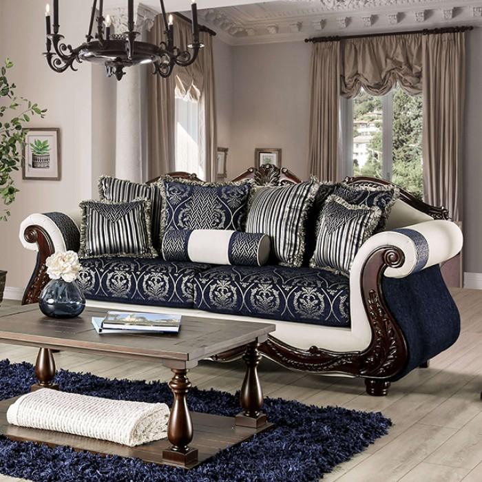 

    
Traditional Blue/White Solid Wood Sofa Furniture of America Navarre SM6444-SF-S
