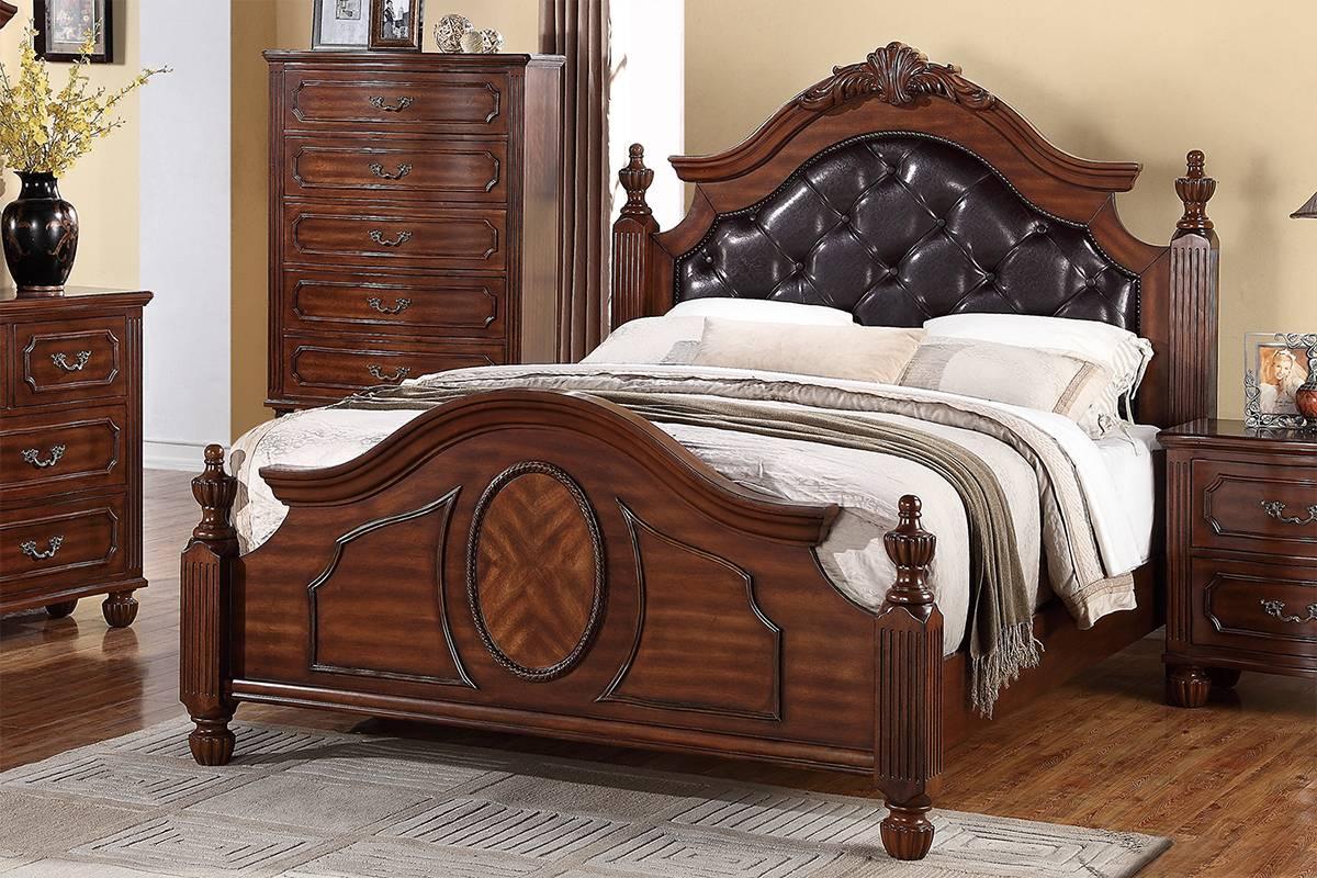 Traditional Panel Bed F9142 F9142CK in Black, Brown Faux Leather