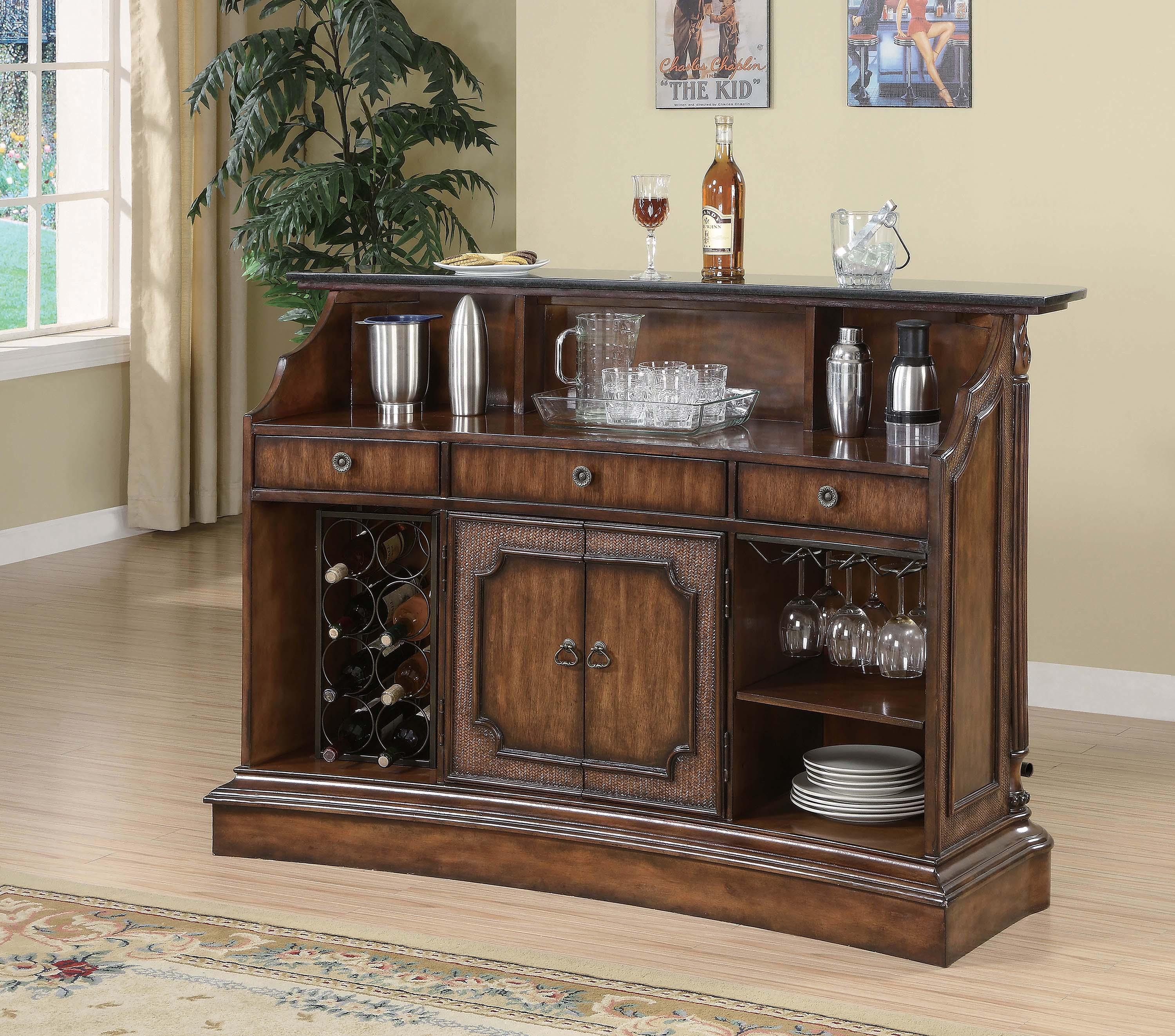 

    
Traditional Brown,Black Wood,Stone Bar unit by Coaster
