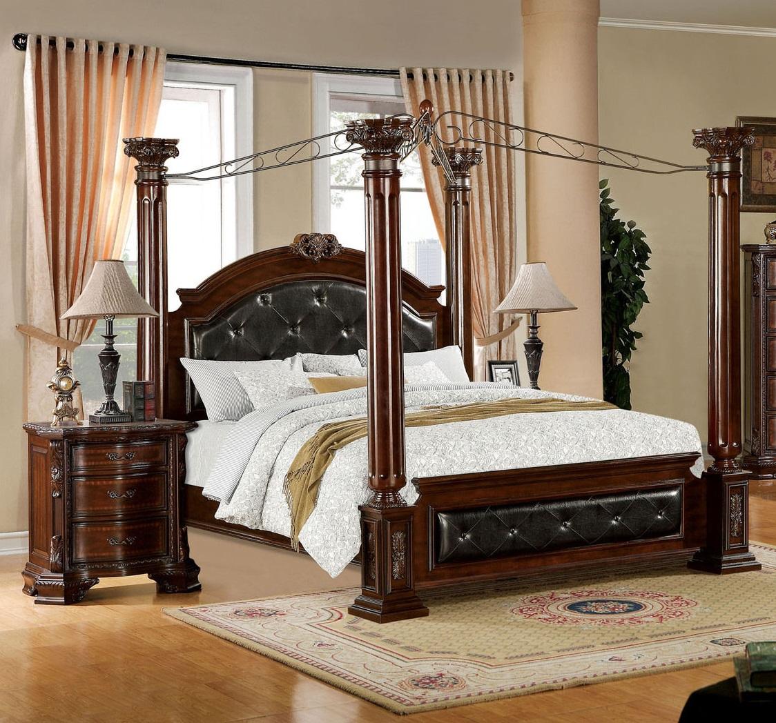 

    
Traditional Brown Cherry Solid Wood Poster CAL King Bed Furniture of America CM7271-CK Mandalay

