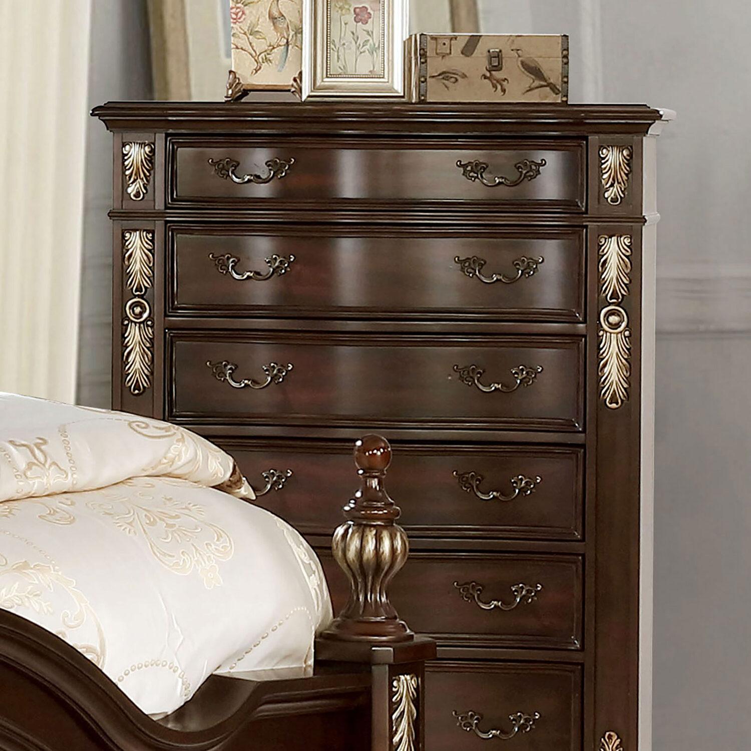 

    
CM7926-CK-6PC Traditional Brown Cherry Solid Wood CAL Bedroom Set 6pcs Furniture of America CM7926 Theodor
