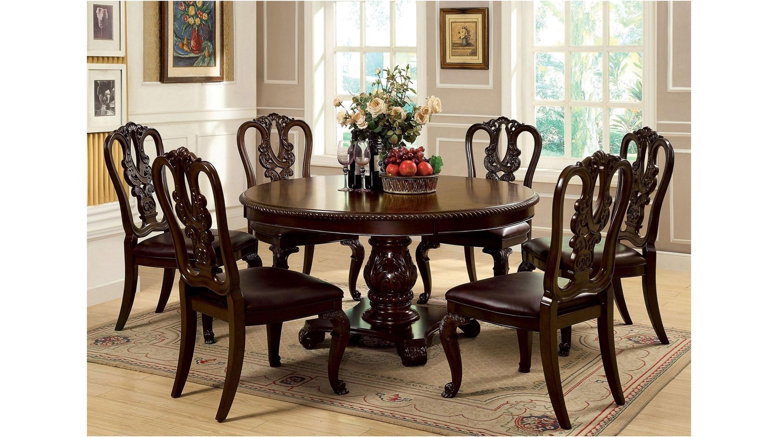 

    
Traditional Brown Cherry Solid Wood Dining Room Set 5pcs Furniture of America Bellagio
